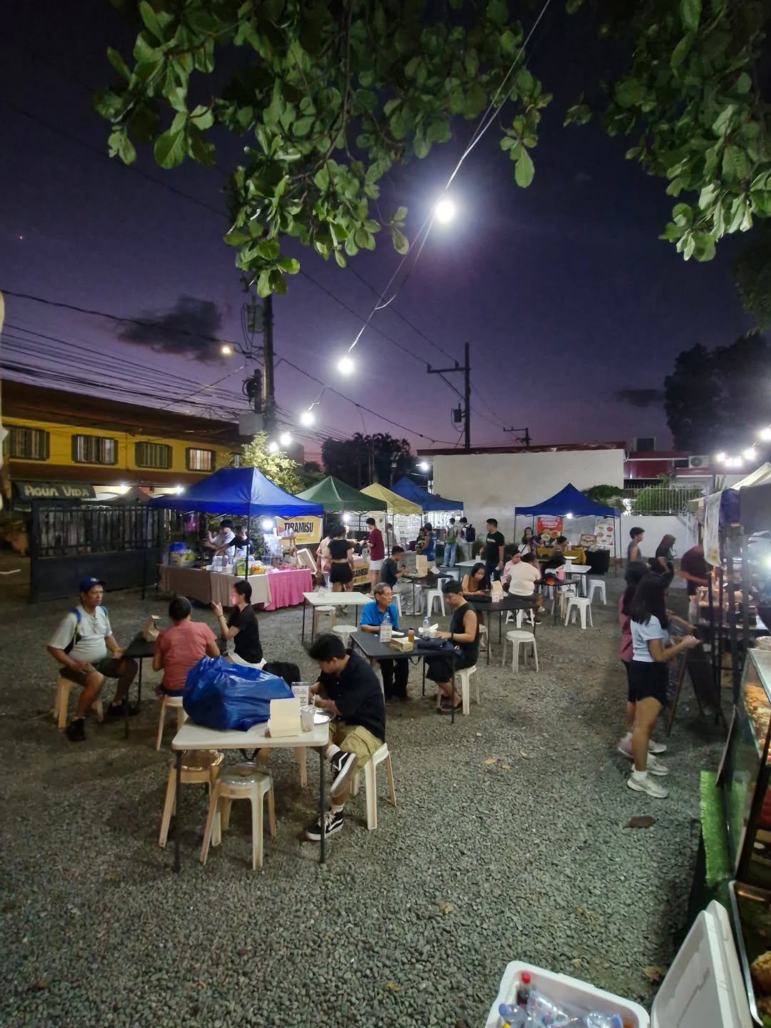 Night market purple sky landscape
